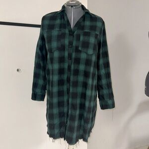 Kate Kasin Forest Green & Black Raw-edge Plaid Tunic Dress EUC
